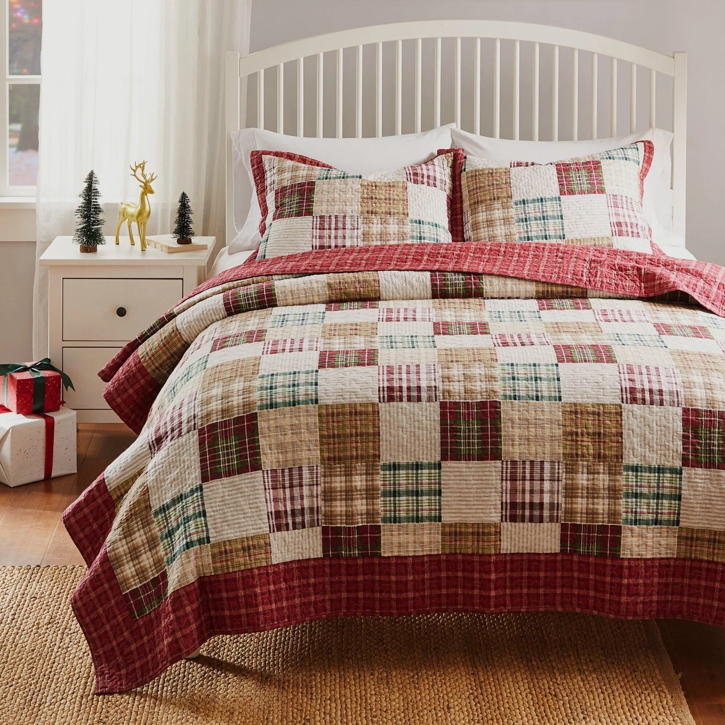 Greenland Home Oxford Quilted Bedspread Set, Traditional Plaid, Cotton