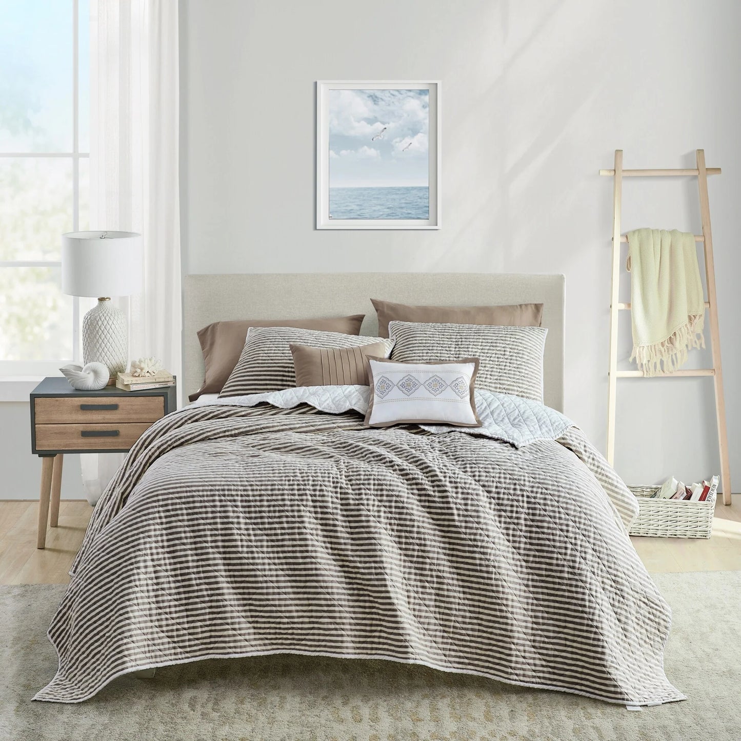 Wonderful 5 Piece Striped Coverlet Set