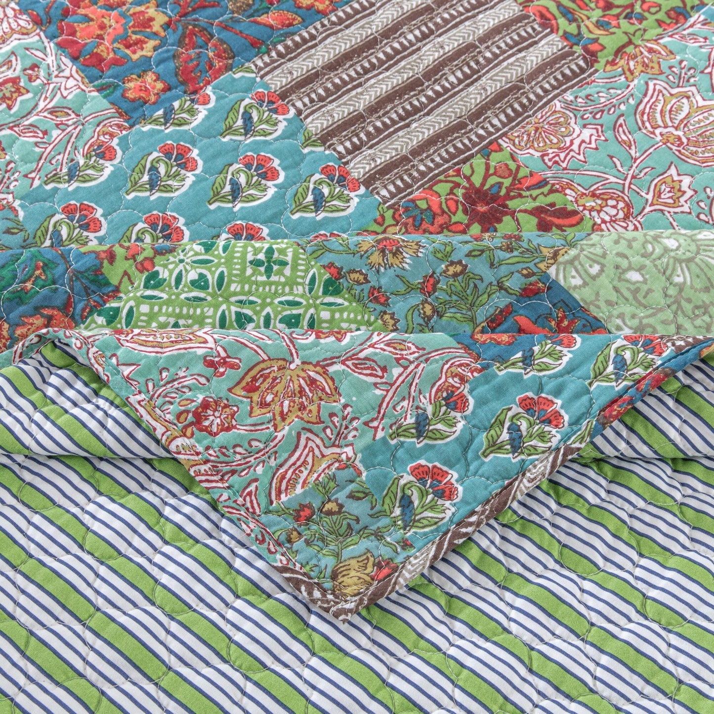 Greenland Home Jasmin Jade - Vintage Boho - Cotton-Rich Quilt Set