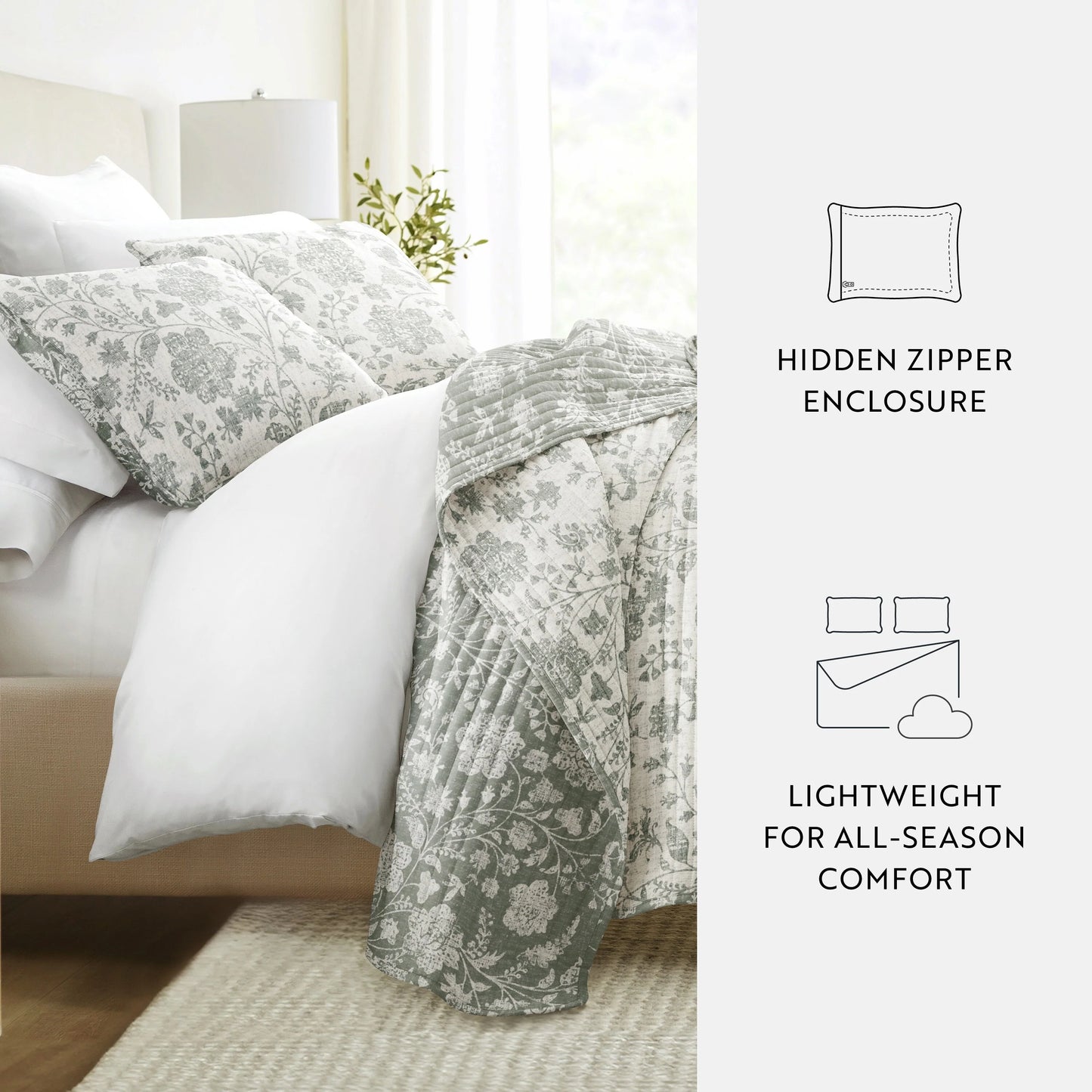 Becky Cameron All Season 3 Piece Textured Floral Reversible Quilt Set