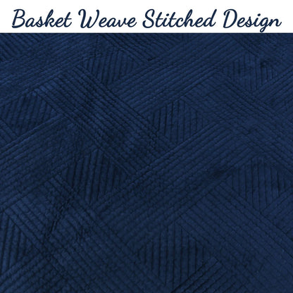 Cozy Line Soft Velvet Basket Weave Stripe Solid Poly Cotton Quilt Bedding Set