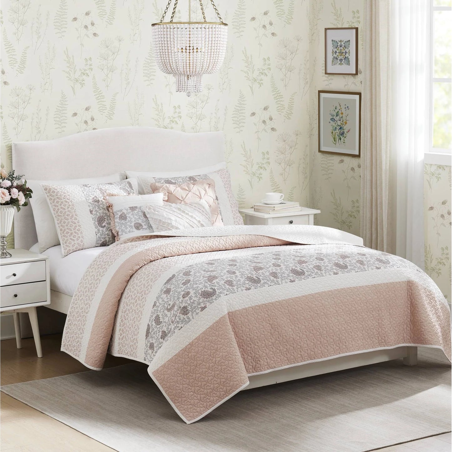 Madison Park Vanessa 6 Piece Cotton Percale Quilt Set with Throw Pillows