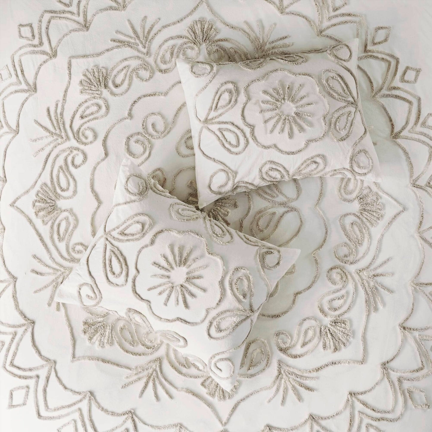 Madison Park Juliana Ivory/ Taupe Tufted Cotton Chenille Coverlet Set