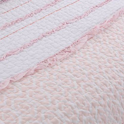 Cozy Line Pretty in Pink Girly Ruffle Pink Cotton Quilt Bedding Set with 2 Throw Pillows