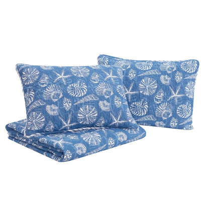 DESIGN STUDIO Mare Blue Soft Cotton Reversible Quilt Set