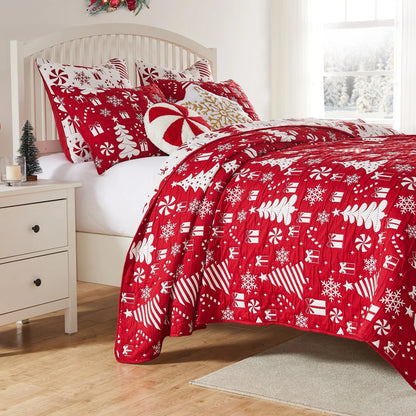 Greenland Home Novelty Holiday Reversible Matelassé Coverlet Set