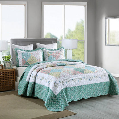 MarCielo 3 Piece Printed Quilt Set Lightweight Bedspread Set Lily