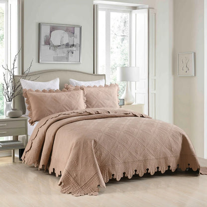MarCielo 3Pcs 100% Cotton Oversized Quilt Bedspread Coverlet Set TK