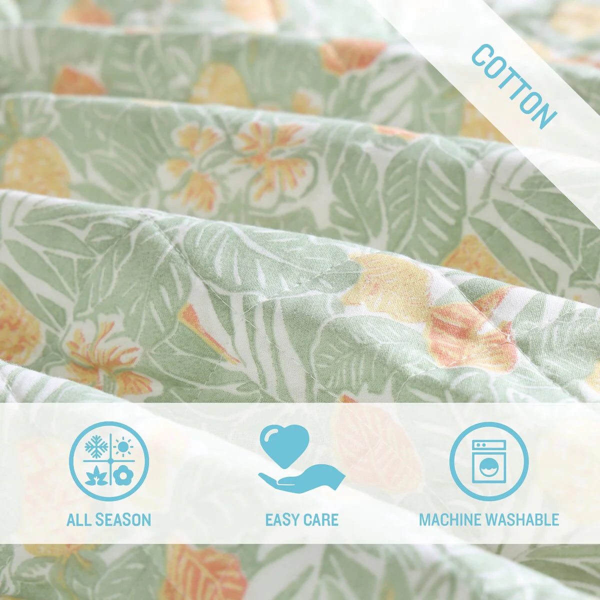 Tommy Bahama Pineapple Bloom Cotton Reversible Green Quilt Set