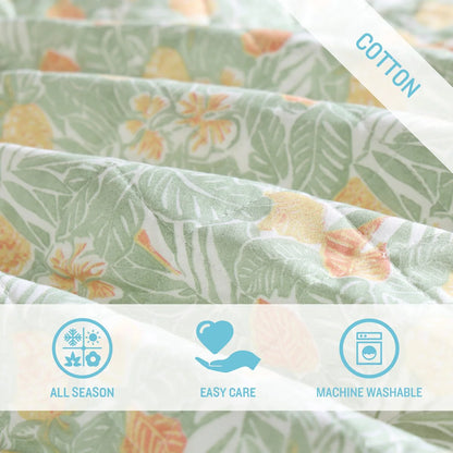 Tommy Bahama Pineapple Bloom Cotton Reversible Green Quilt Set
