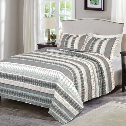 3 Piece Retro Printed Reversible Quilt Set