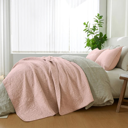 Patina Vie Maison 100% Cotton Stitched 3 Piece Quilt and Sham Set