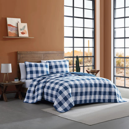 Wrangler Flagstaff Check Blue Cotton Quilt Set