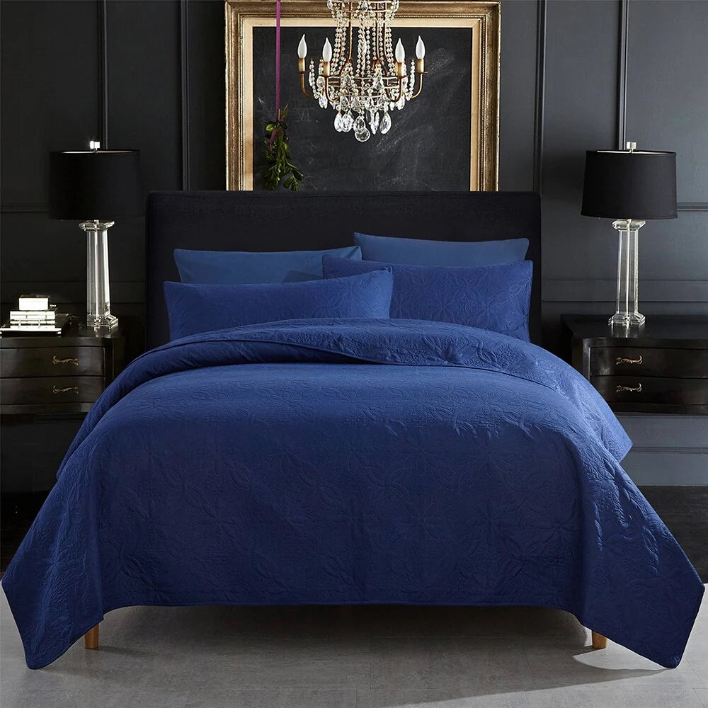 3-piece Fashionable Solid Embossed Quilt Set Bedspread Cover