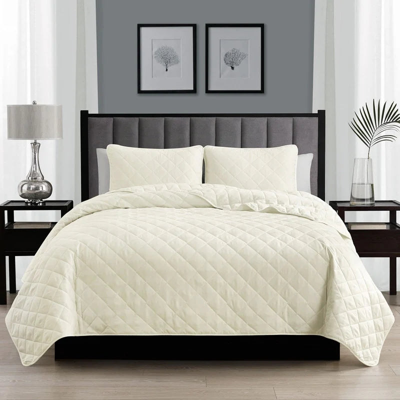 Modern Ultra Soft Microfiber Traditional Diamond Quilting Coverlet Quilt Set