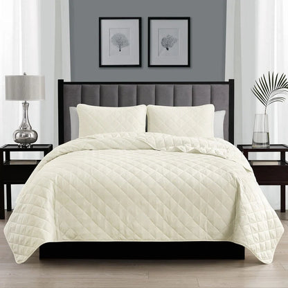 Modern Ultra Soft Microfiber Traditional Diamond Quilting Coverlet Quilt Set
