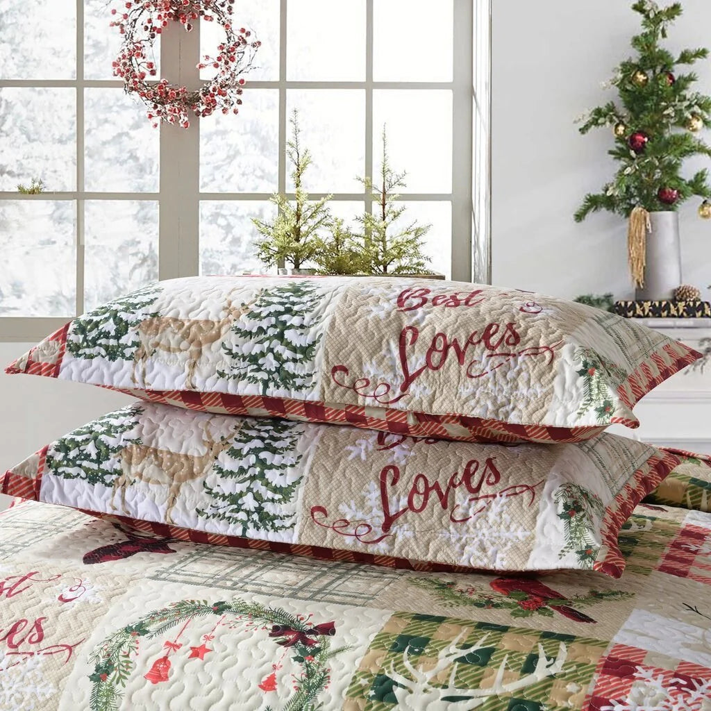 Rustic Patchwork Christmas Quilt Bedspread Set
