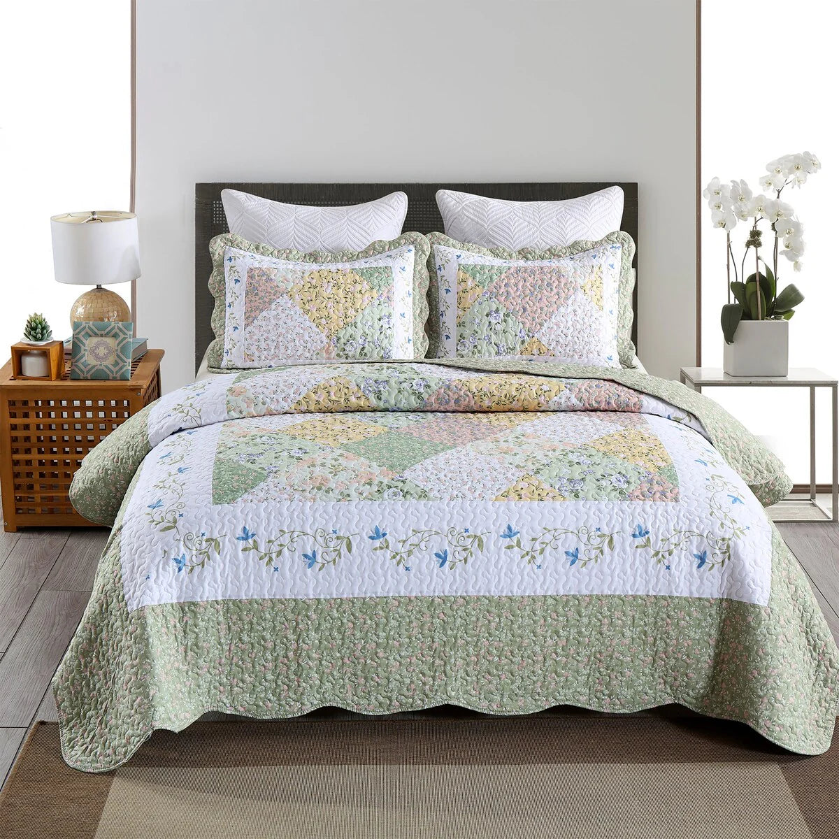 MarCielo 3 Piece Printed Quilt Set Lightweight Bedspread Set Lily