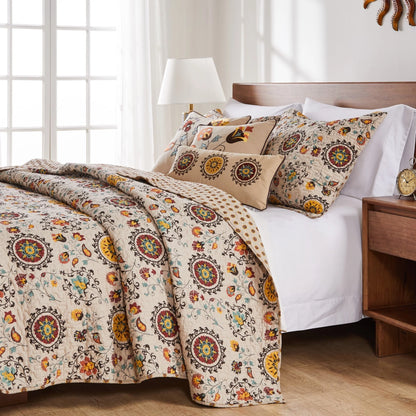 Greenland Home Fashions Andorra Suzani Medallion 100% Cotton Reversible Quilt Set