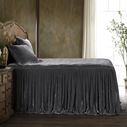 HiEnd Accents Stella Faux Silk Velvet Ruffle Skirt 3 Piece Bedspread Set with Pillow Shams
