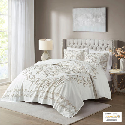 Madison Park Juliana Ivory/ Taupe Tufted Cotton Chenille Coverlet Set