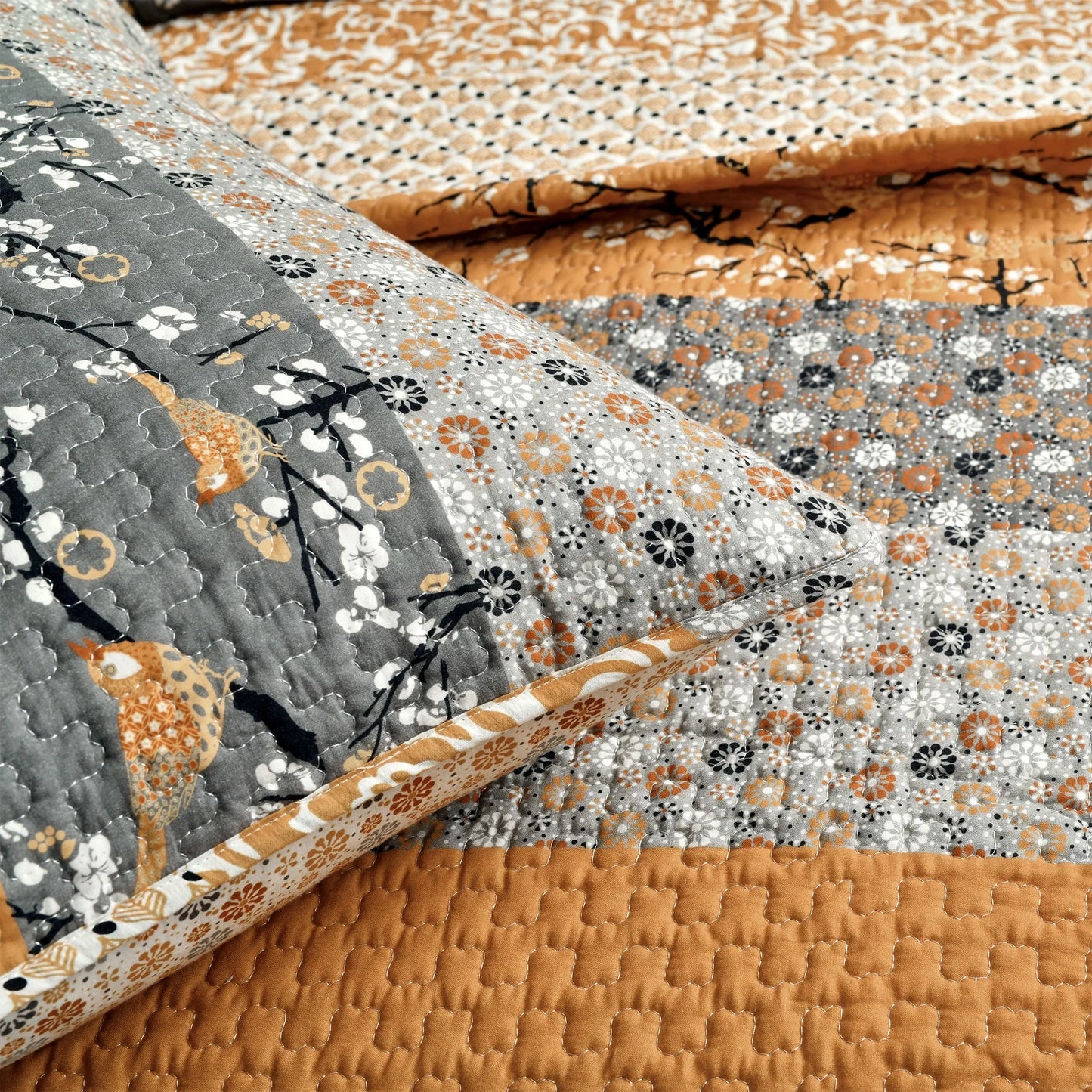 The Curated Nomad La Boheme Floral Cottage 3-piece Striped Quilt Set