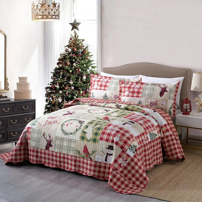 Rustic Patchwork Christmas Quilt Bedspread Set
