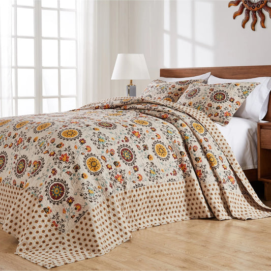 Greenland Home Fashions Andorra Cotton 100% Cotton Reversible 3-Piece Bedspread Set