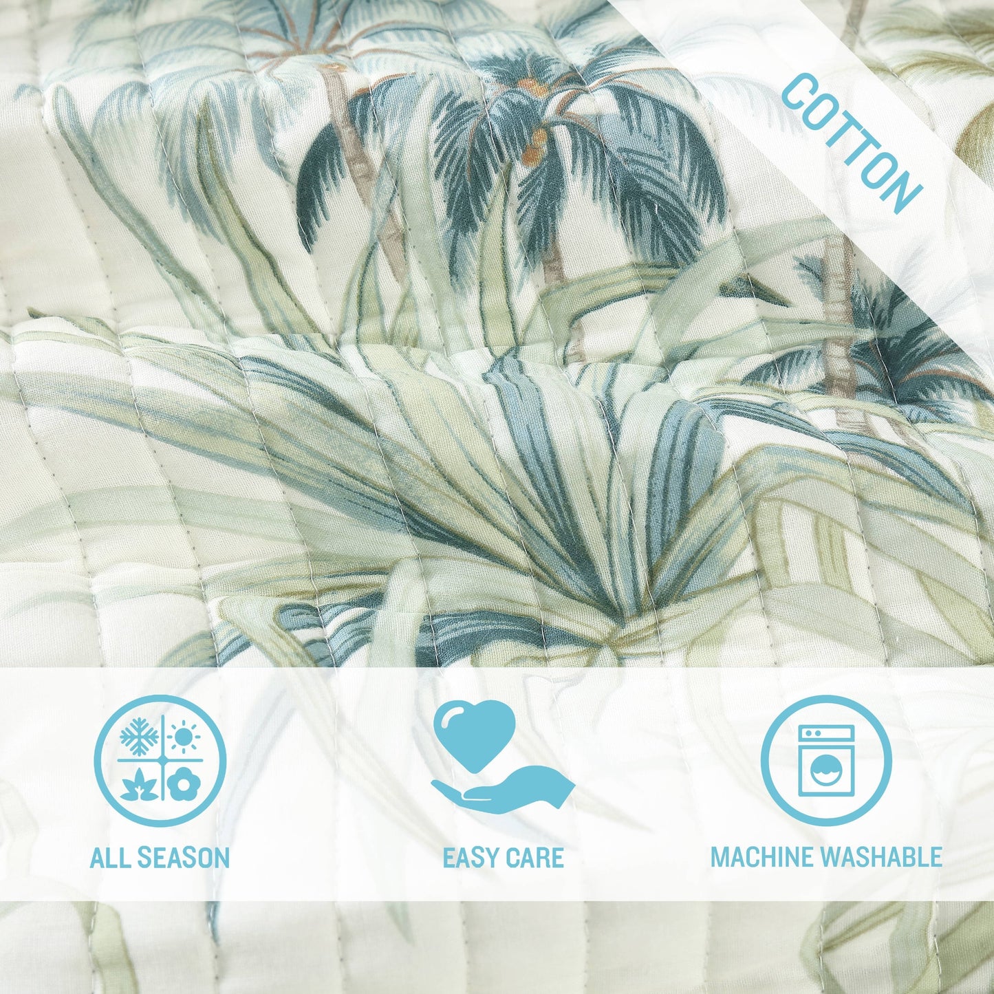 Tommy Bahama Serenity Palms Aqua Cotton Reversible Quilt Collection