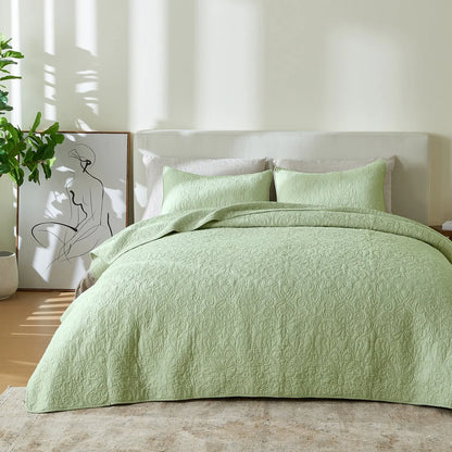 Patina Vie Maison 100% Cotton Stitched 3 Piece Quilt and Sham Set