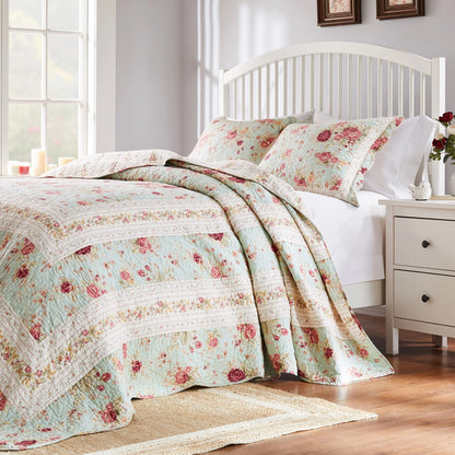 Greenland Home Fashions Antique Rose 100% Cotton Pieced Frame Reversible Bedspread Set
