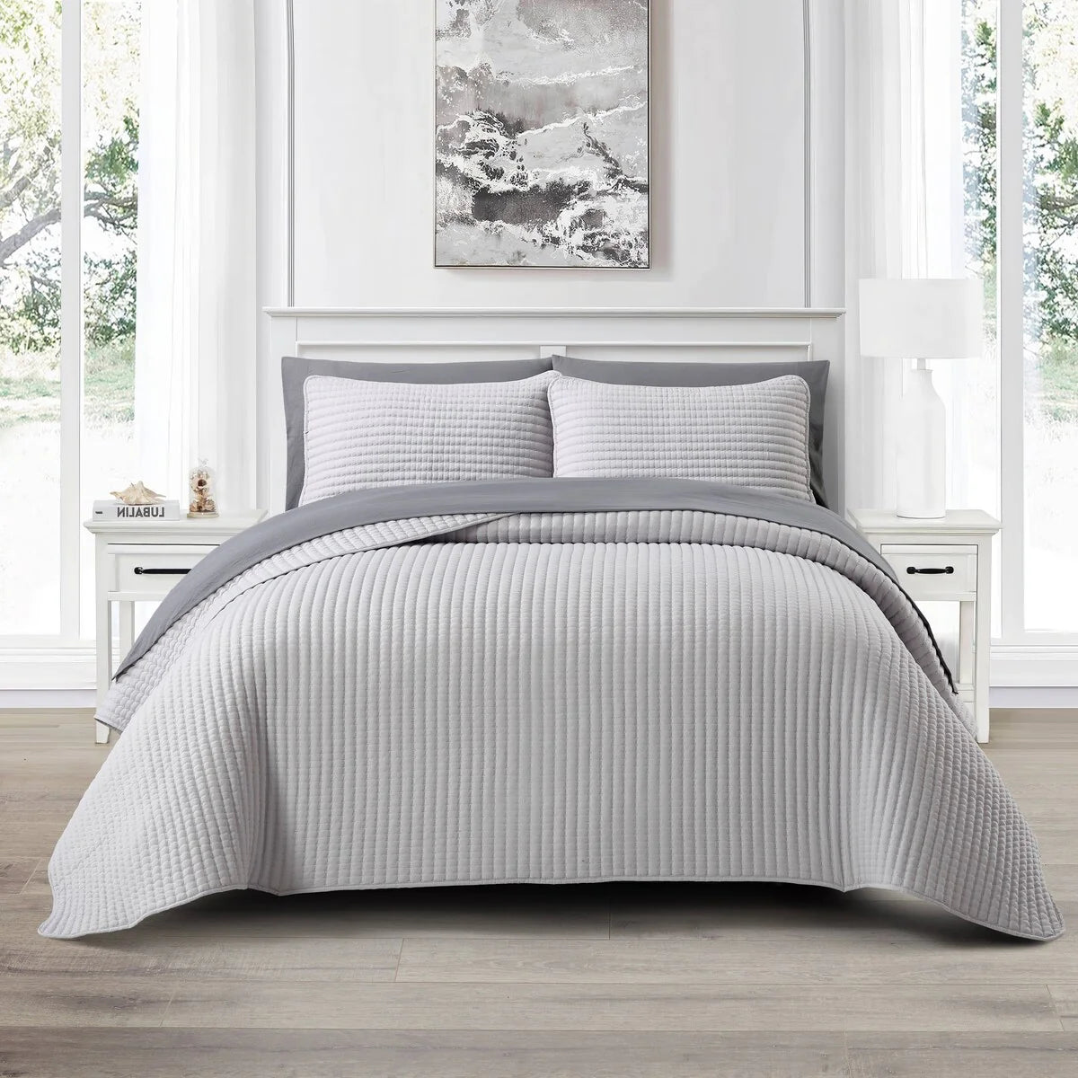 Nanshing Cassidy 7 Piece Solid Color Waffle Quilt Set