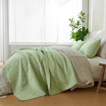 Patina Vie Maison 100% Cotton Stitched 3 Piece Quilt and Sham Set