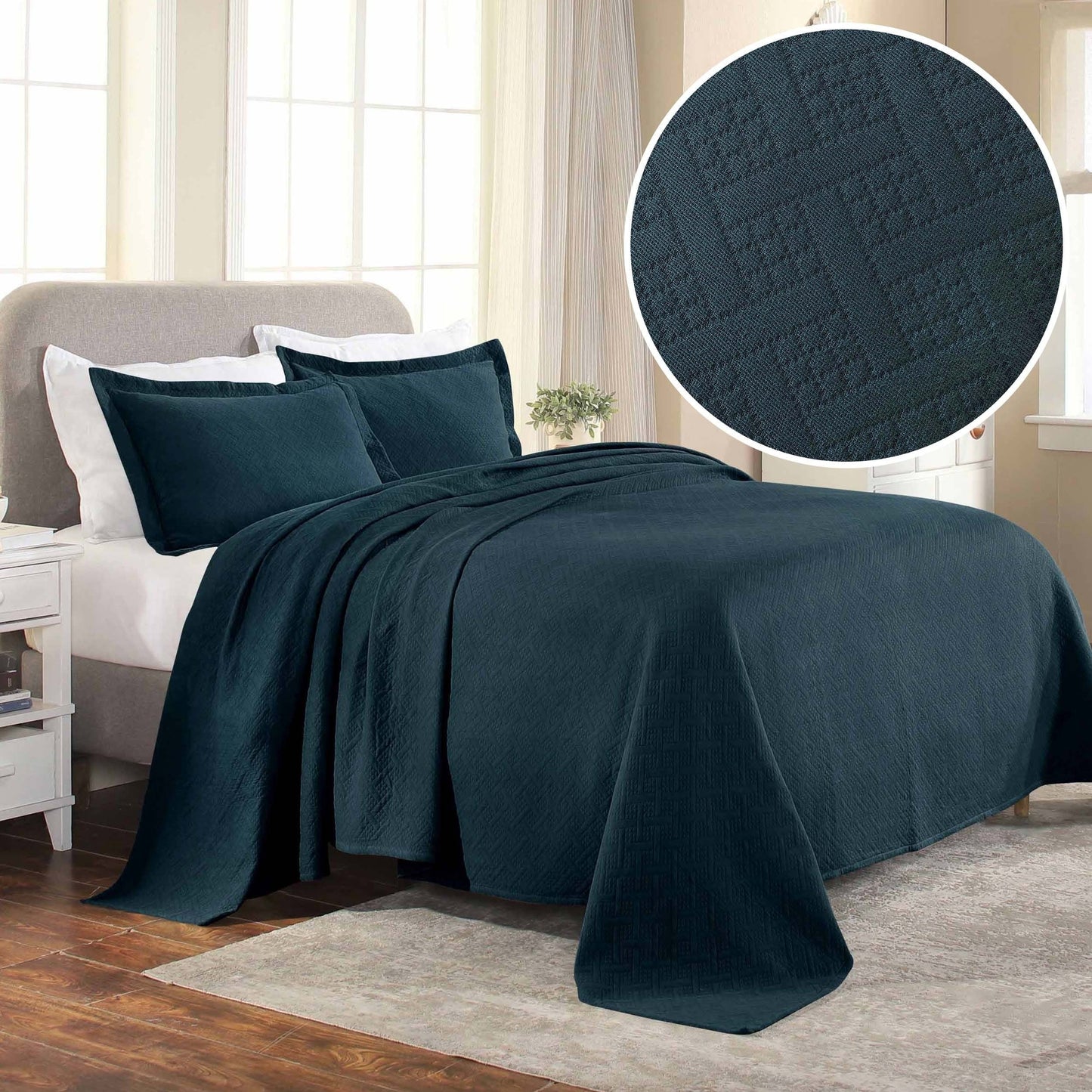 Superior Basketweave Cotton Decorative Bedspread Set