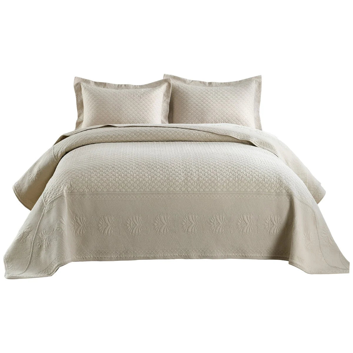 MarCielo 3 Piece Embroidered 100% Cotton Oversized Quilt Bedspread Set TM