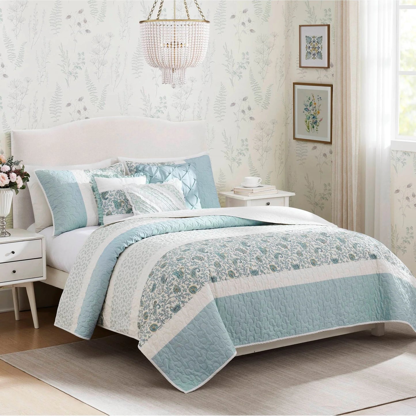 Madison Park Vanessa 6 Piece Cotton Percale Quilt Set with Throw Pillows