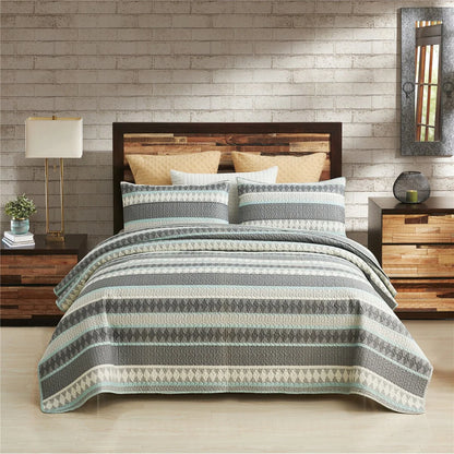 Boho Stripe Quilt Reversible 3 Piece Bohemian Design Bedding Set