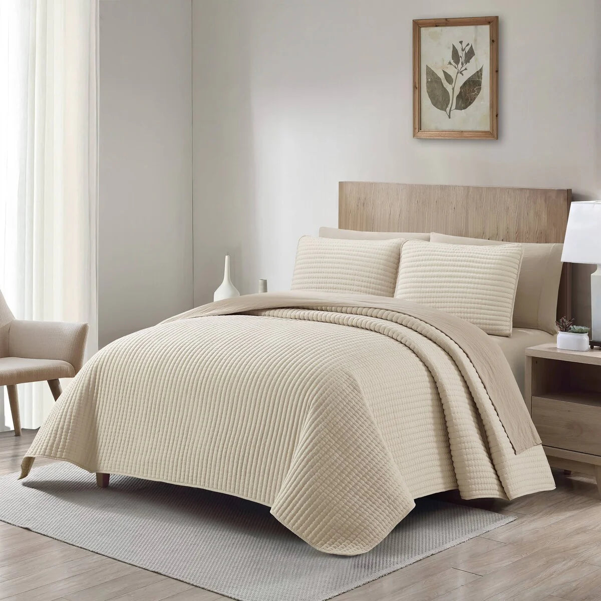 Nanshing Cassidy 7 Piece Solid Color Waffle Quilt Set