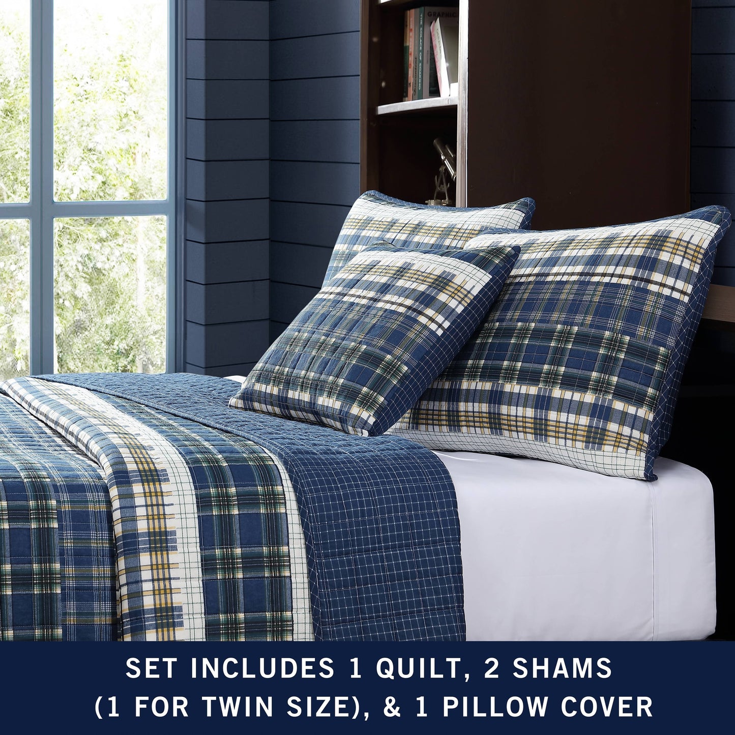 Nautica Marina Cove Blue Cotton Reversible Quilt Bonus Set