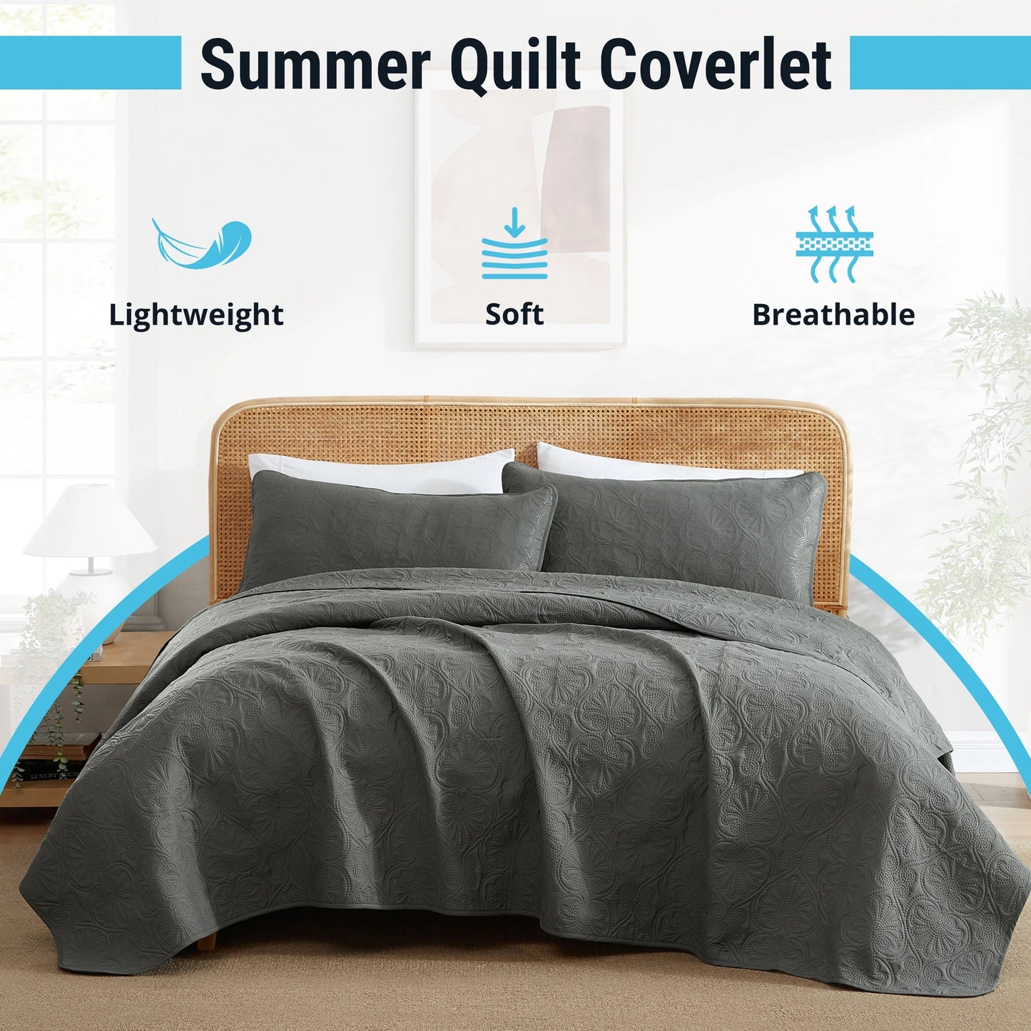 HLC.ME Benji - 3 Piece Size Quilt Set, Lightweight Bedspread Coverlet Set