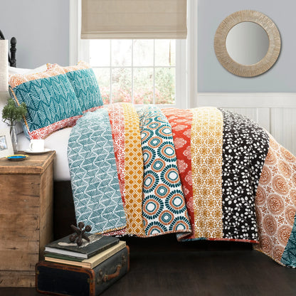 The Curated Nomad La Boheme 3-piece Striped Patterned Quilt Set