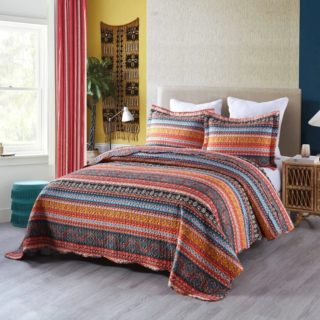3 Piece Bohemian Quilt Bedspread Set By012