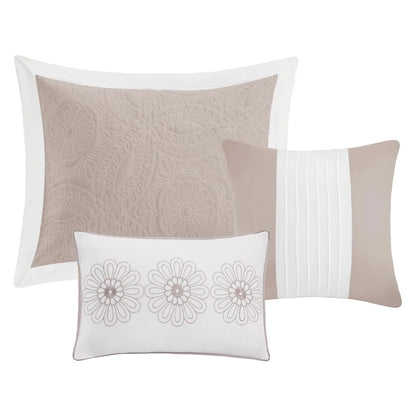 Madison Park Stanton Reversible 5-piece Textured Bedspread Quilt Set with Matching Shams and Embroider Pleated Throw Pillows