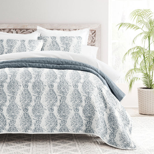 Becky Cameron All Season 3 Piece Distressed Damask Reversible Quilt Set with Shams