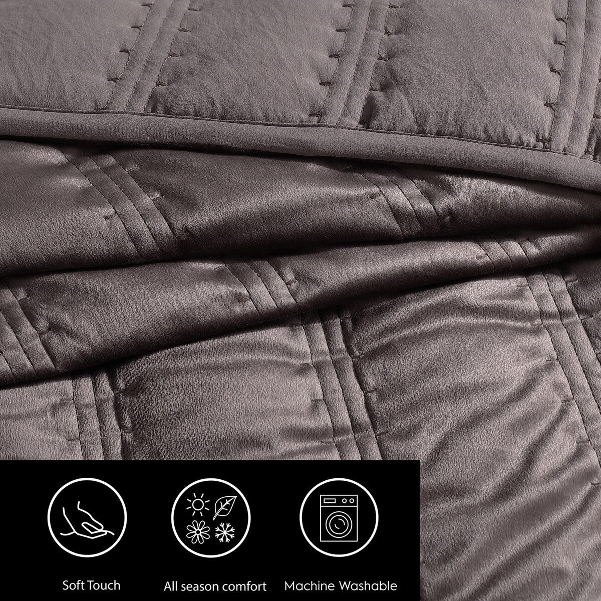 Vera Wang Velvet Linear Stitch Solid Quilt Set