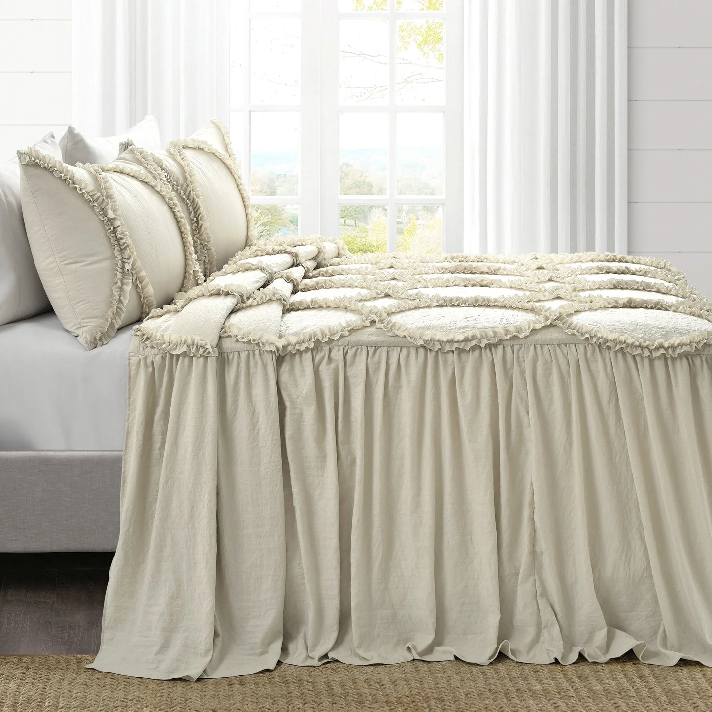 The Gray Barn Peony Grove Ruffled Embroidery 3-piece Bedspread Set