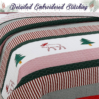 Cozy Line Christmas Wreath 3-Piece Quilt Bedding Set