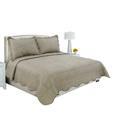 Marina Decoration Embroidered Stitching Coverlet Bedspread Ultra Soft Solid Summer Quilt Set, Floral Paisley