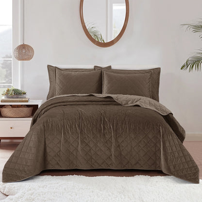Serenta Velvet Quilts 5 Piece Ultra Soft Floor Touching Bedspread Set