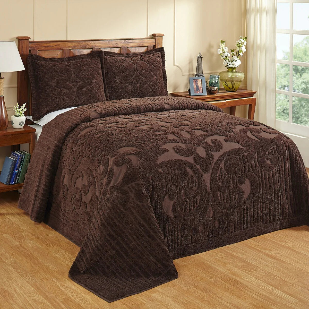 Better Trends Chenille Bedspread Set with Sham Medallion Design 100% Cotton Soft Machine Washable Tufted Ashton Collection